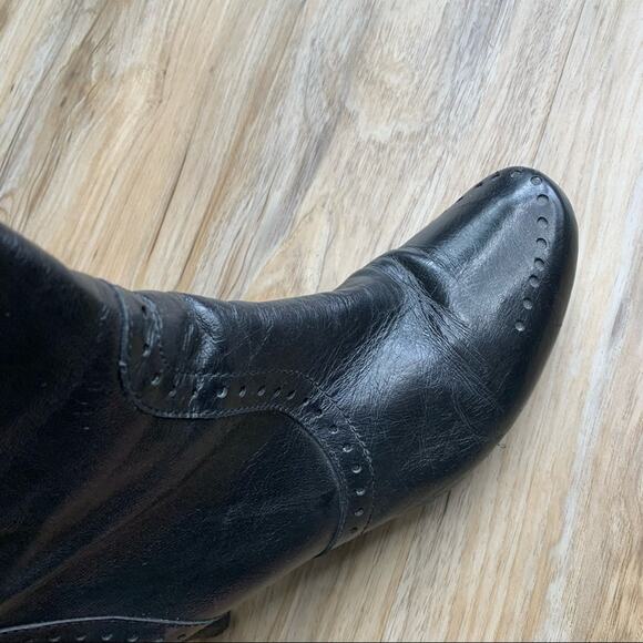 FRANCESCO MORICHETTI Black Leather Spectator Tall Boots Low Heel Size 40 / 9.5 - Picture 3 of 10